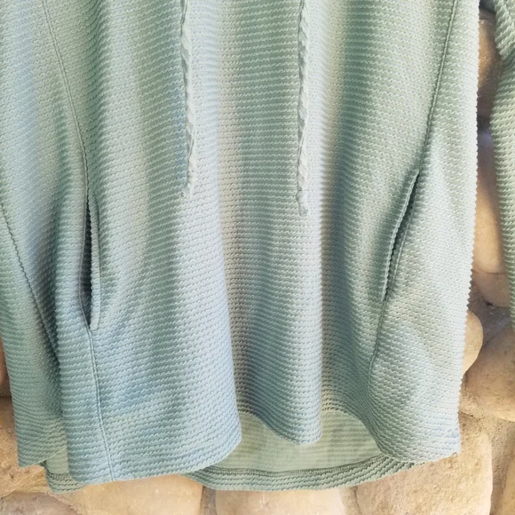 Pink Clover Teal Cowl Neck Women's Textured Long Sleeve Pullover Hoodie Sweater - Picture 6 of 10